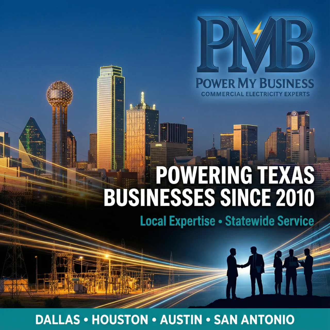 Texas ERCOT electrical grid infrastructure powering commercial businesses across the state