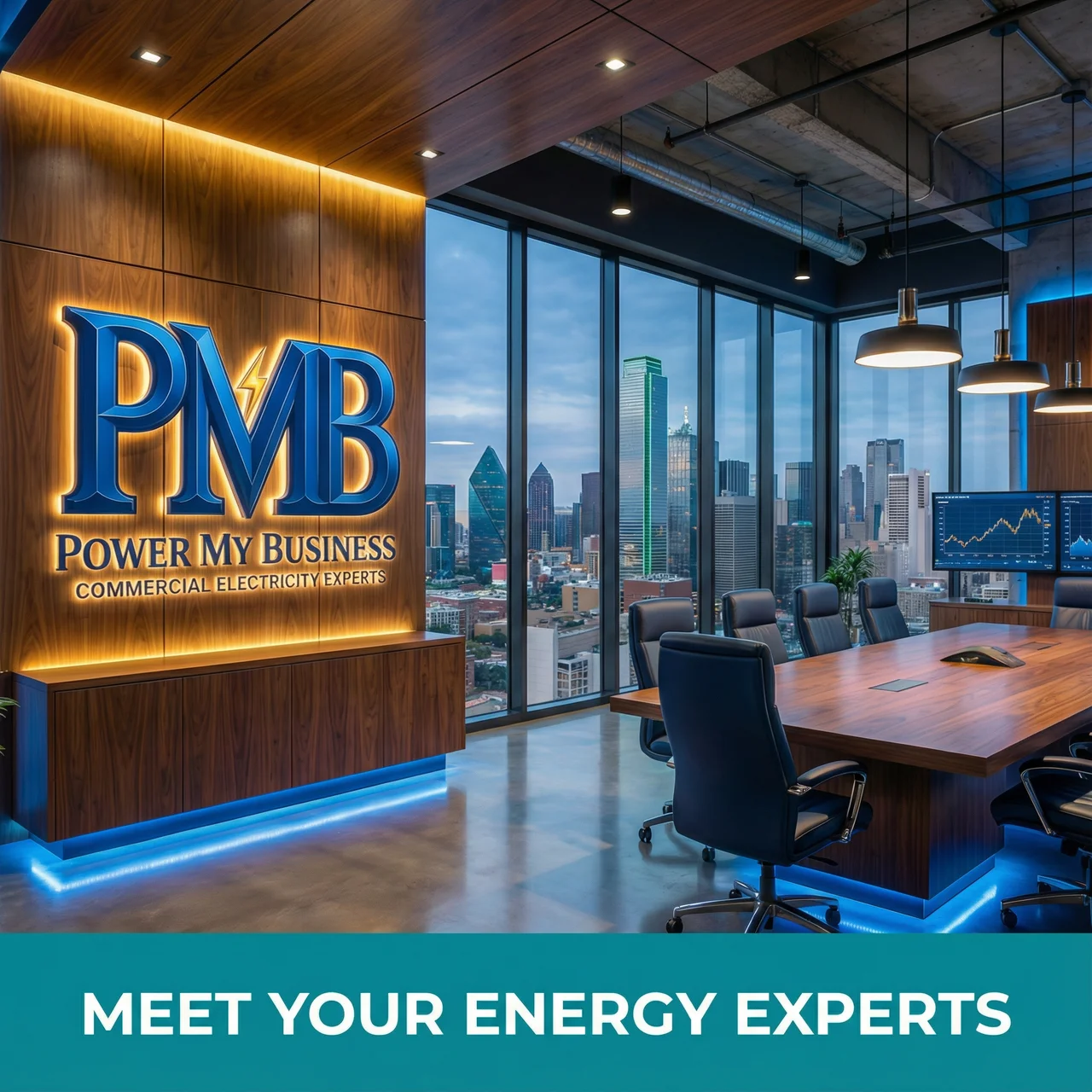 Commercial electricity professionals meeting with Texas business owners to discuss energy savings